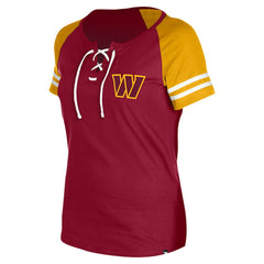 Washington Commanders New Era Women's Lace-Up Raglan T-Shirt Burgundy