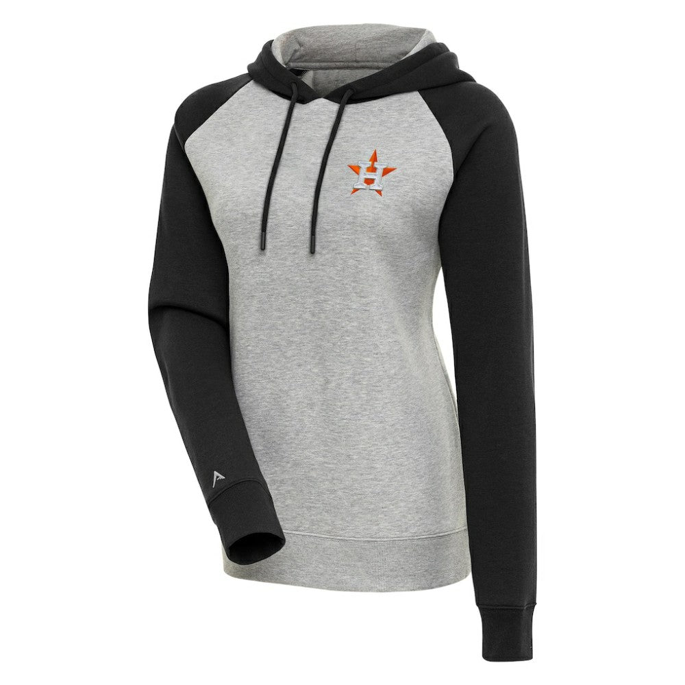 Houston Astros Antigua Women's Victory Raglan Sleeve Pullover Hoodie - Heather Gray/Black Hoodies