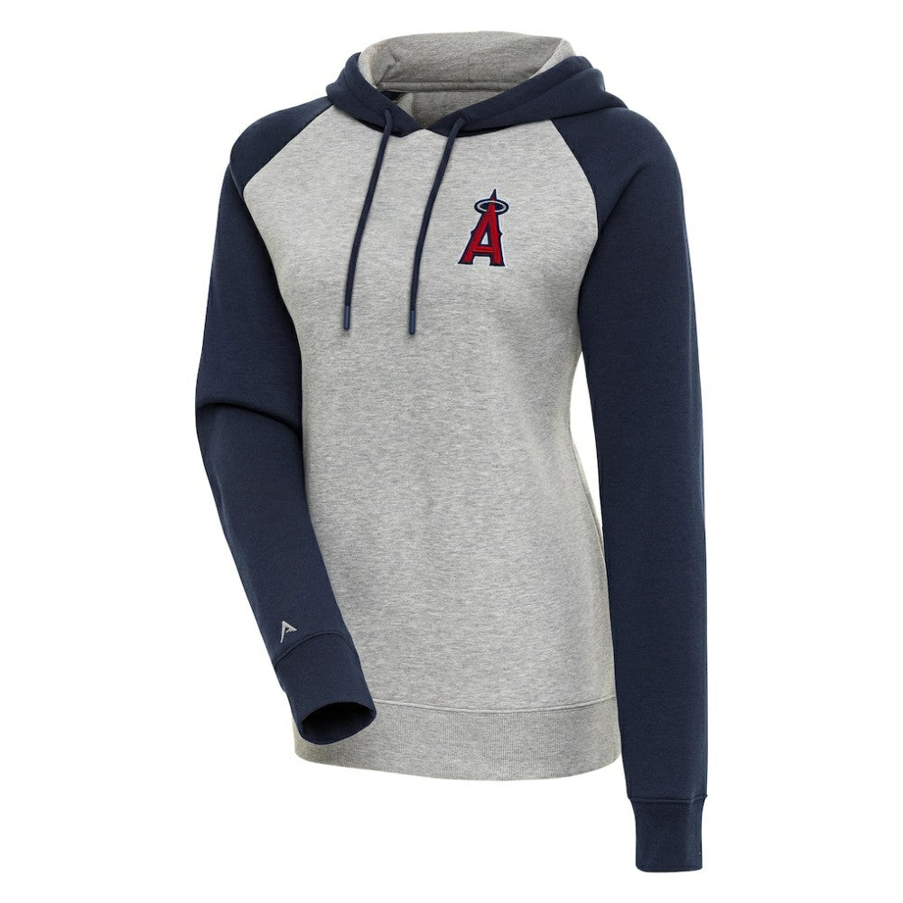 Los Angeles Angels Antigua Women's Victory Raglan Sleeve Pullover Hoodie - Heather Gray/Navy Hoodies