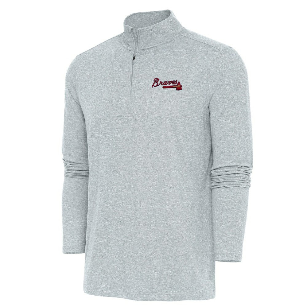 Atlanta Braves Antigua Hunk Quarter-Zip Pullover Top - Heather Gray Pullover
