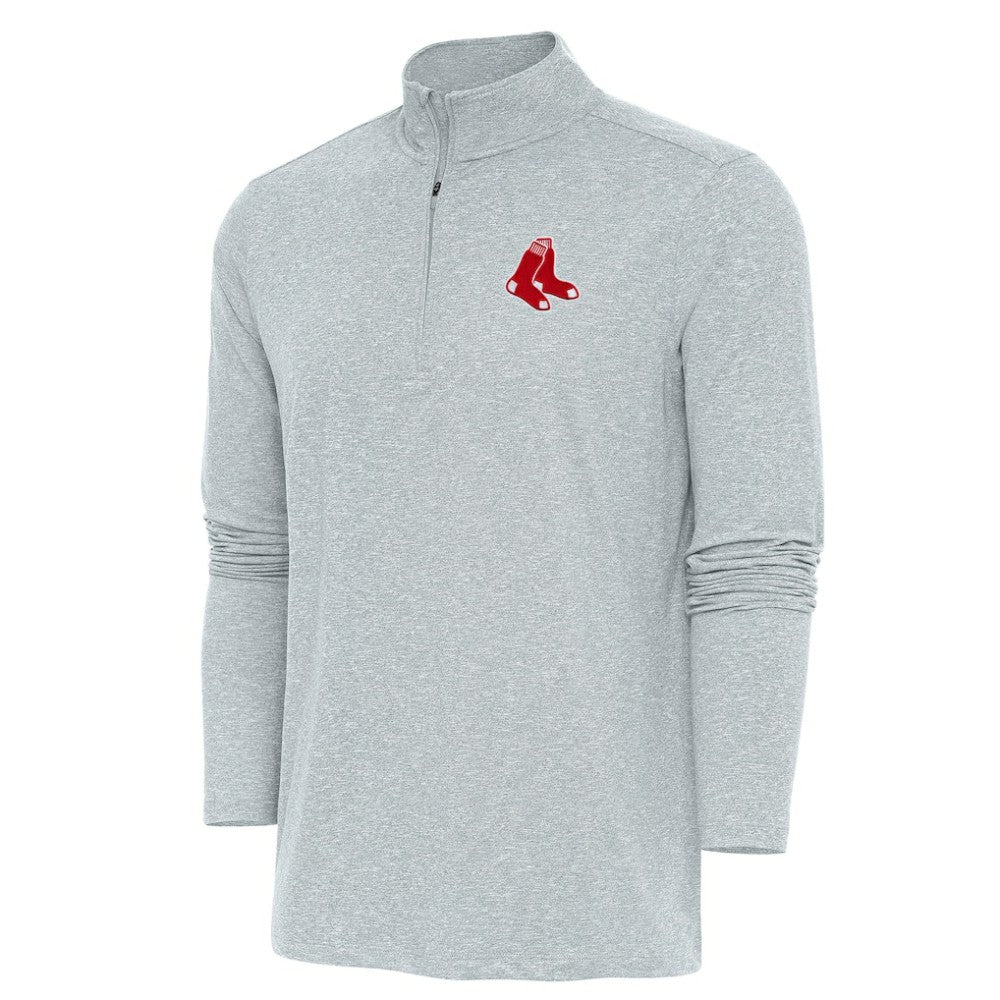 Boston Red Sox Antigua Hunk Quarter-Zip Pullover Top - Heather Gray Pullover