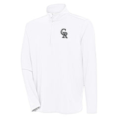Colorado Rockies Antigua Hunk Quarter-Zip Pullover Top - White Pullover