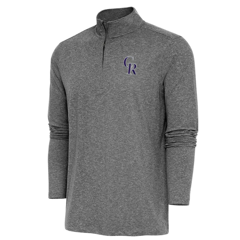 Colorado Rockies Antigua Hunk Quarter-Zip Pullover Top - Heather Black Pullover