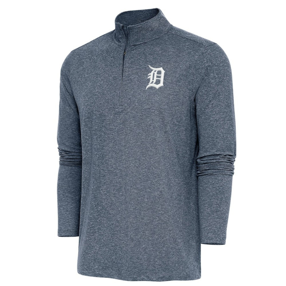 Detroit Tigers Antigua Hunk Quarter-Zip Pullover Top - Heather Navy Pullover