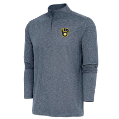 Milwaukee Brewers Antigua Hunk Quarter-Zip Pullover Top - Heather Navy Pullover