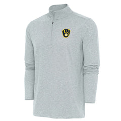 Milwaukee Brewers Antigua Hunk Quarter-Zip Pullover Top - Heather Gray Pullover