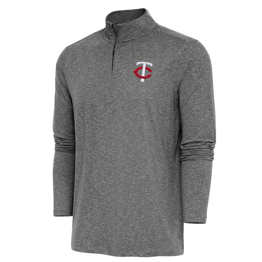 Minnesota Twins Antigua Hunk Quarter-Zip Pullover Top - Heather Black Pullover