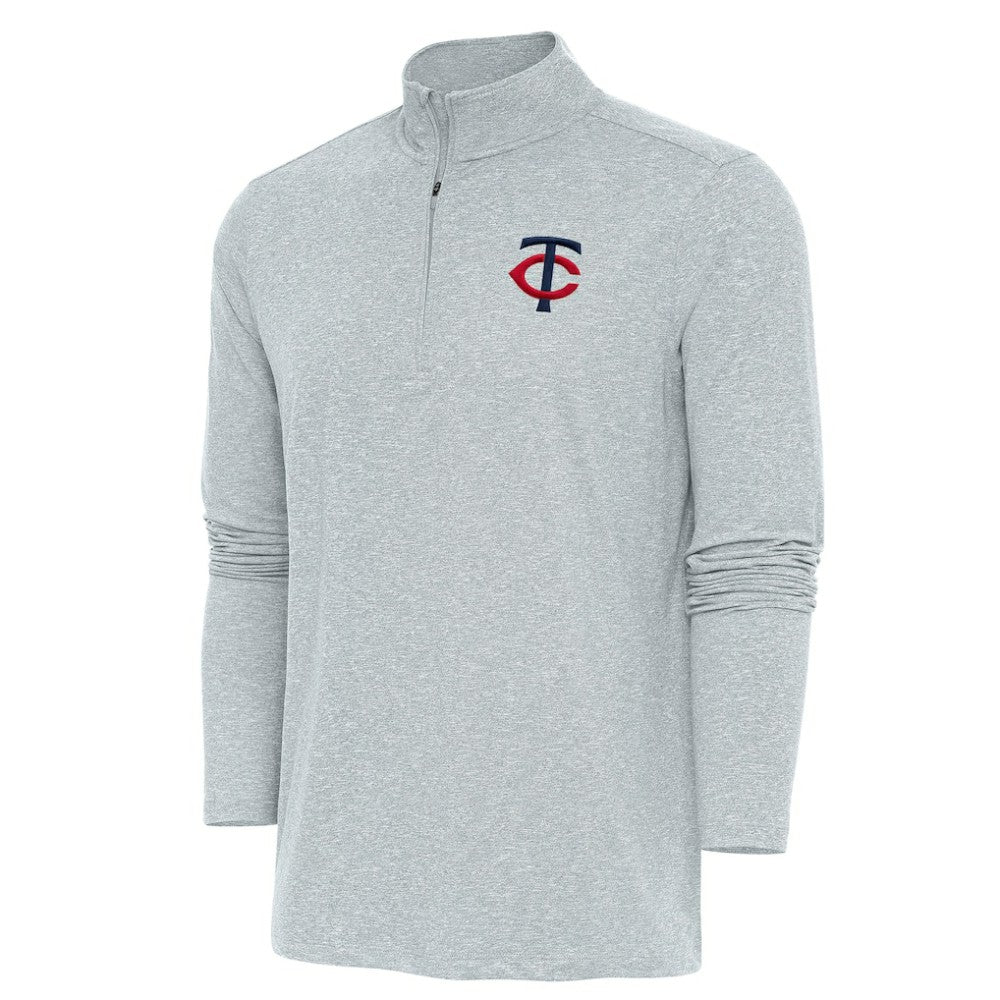 Minnesota Twins Antigua Hunk Quarter-Zip Pullover Top - Heather Gray Pullover