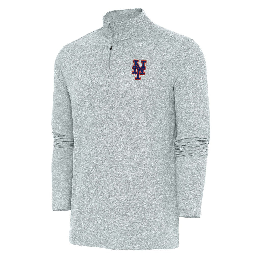 New York Mets Antigua Hunk Quarter-Zip Pullover Top - Heather Gray Pullover