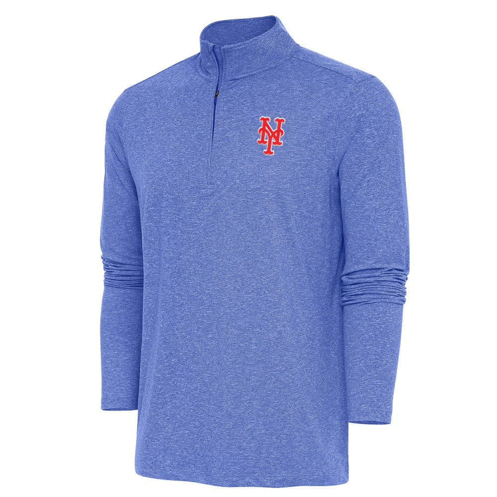 New York Mets Antigua Hunk Quarter-Zip Pullover Top - Heather Royal Pullover