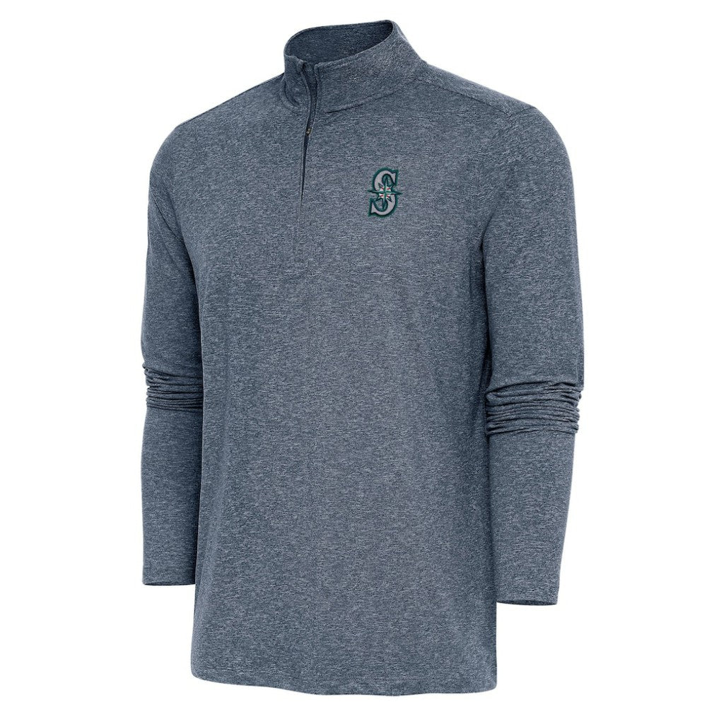 Seattle Mariners Antigua Hunk Quarter-Zip Pullover Top - Heather Navy Pullover