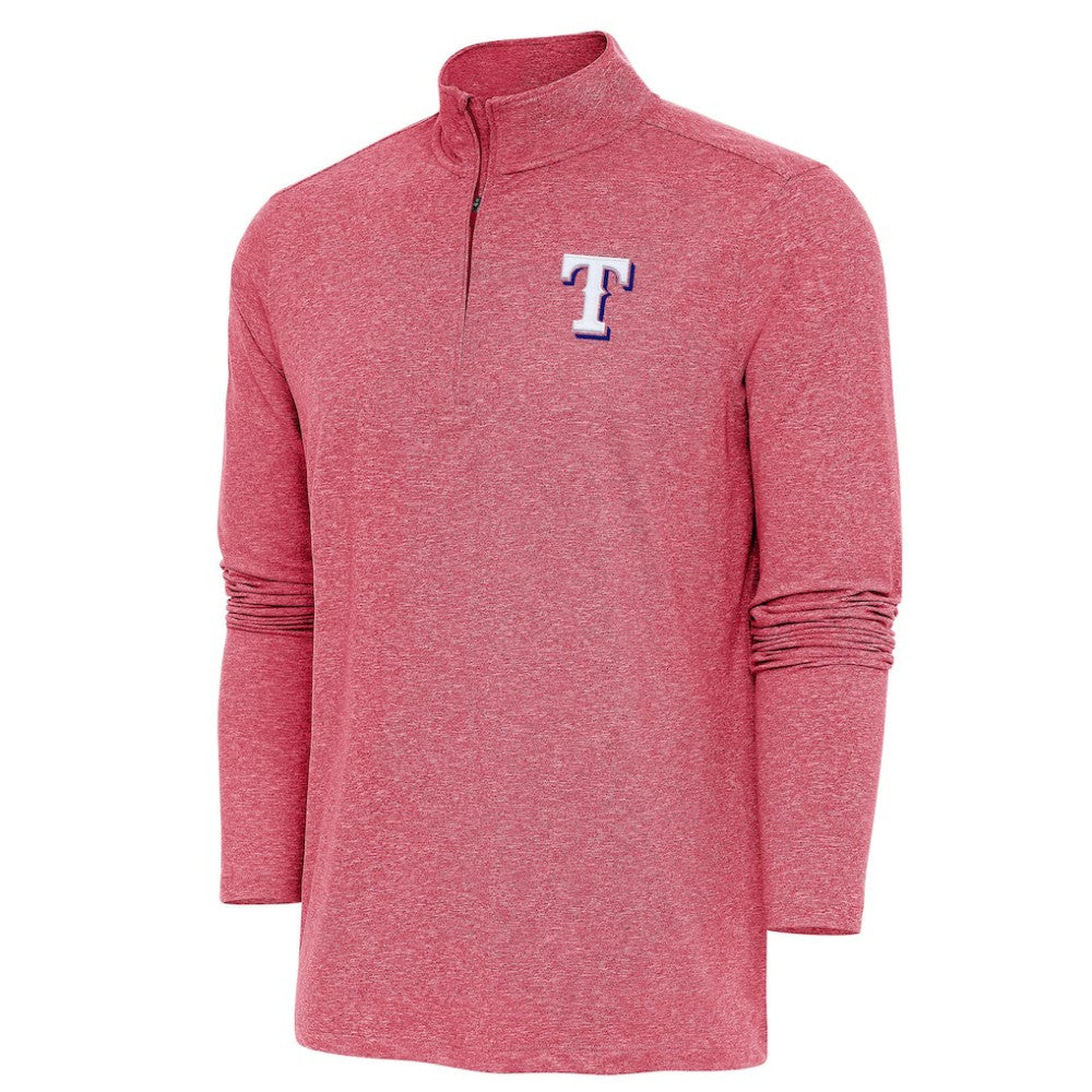 Texas Rangers Antigua Hunk Quarter-Zip Pullover Top - Heather Red Pullover