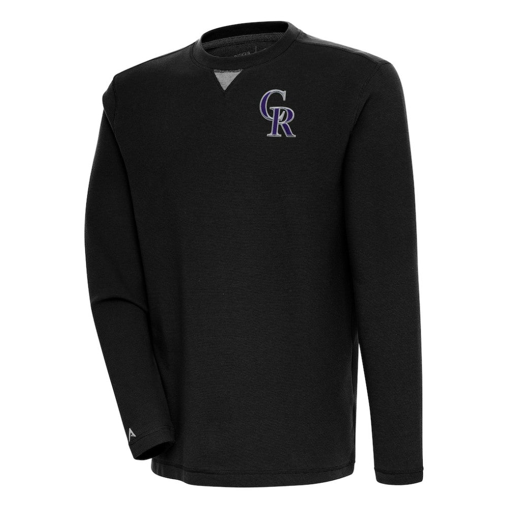 Colorado Rockies Antigua Flier Bunker Pullover Sweatshirt - Black Pullover