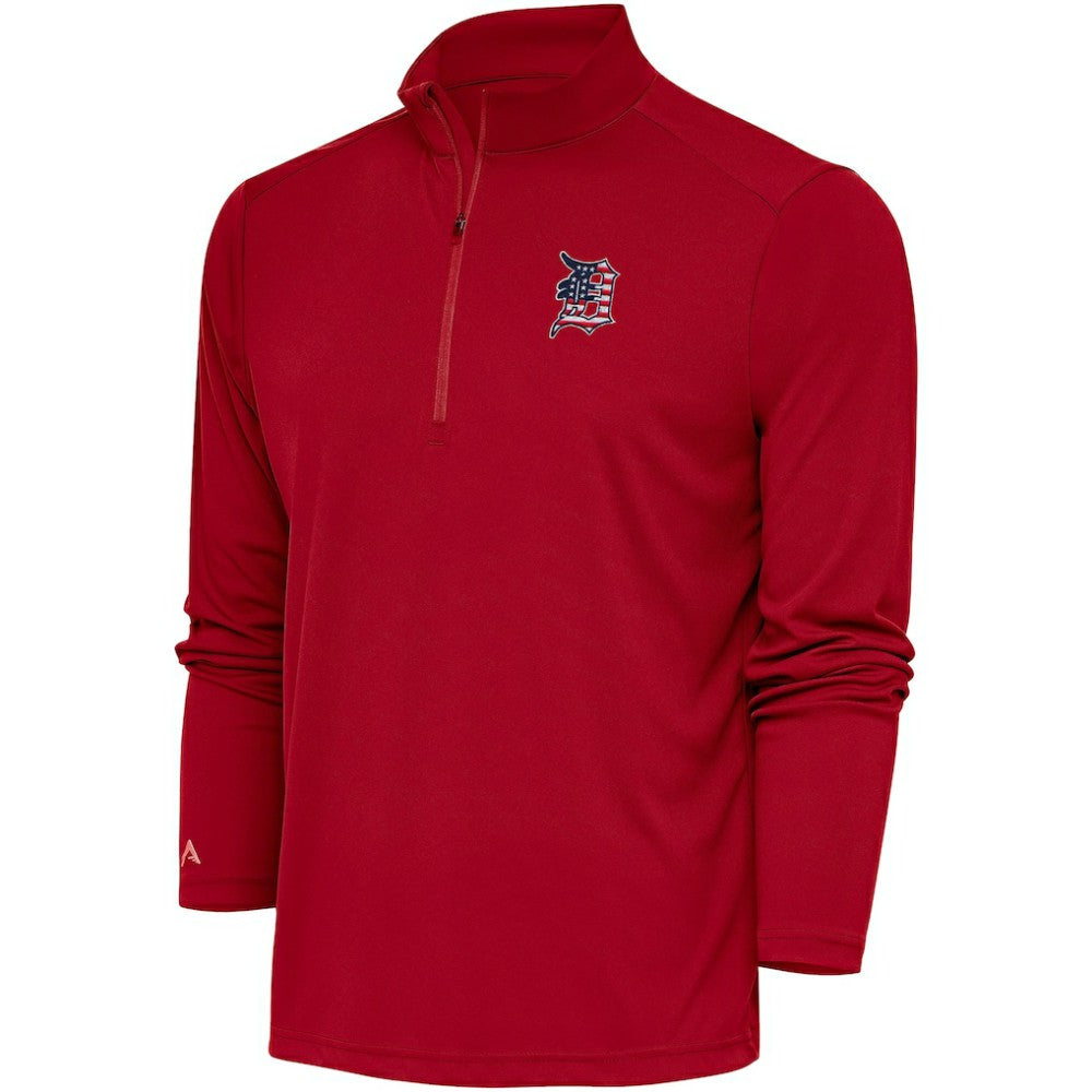 Detroit Tigers Antigua Patriotic Tribute Quarter-Zip Pullover Top - Red Pullover