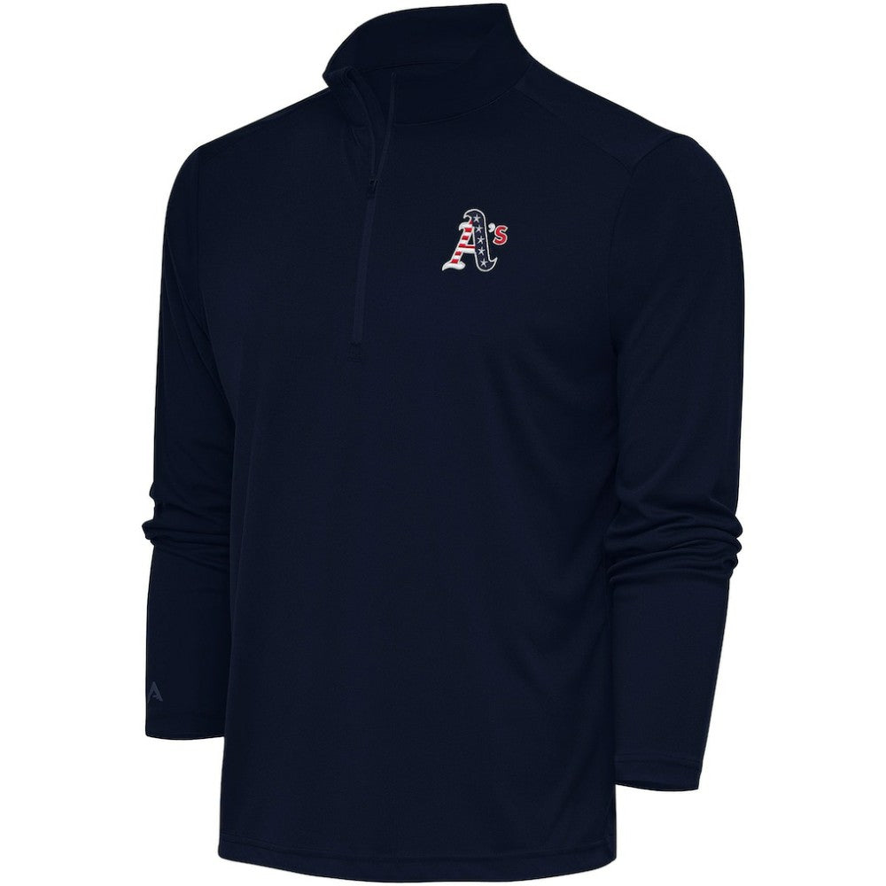 Athletics Antigua Patriotic Tribute Quarter-Zip Pullover Top - Navy Pullover