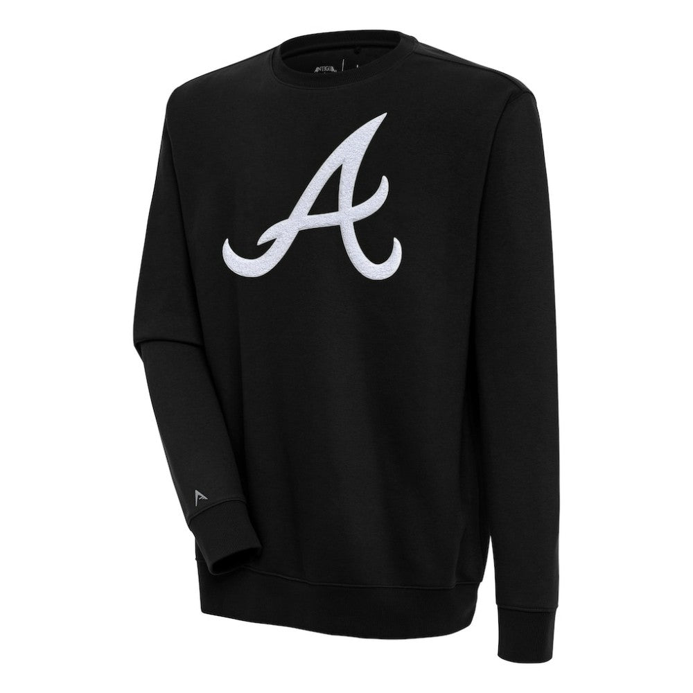 Atlanta Braves Antigua Victory Crewneck Chenille Pullover Sweatshirt - Black Pullover