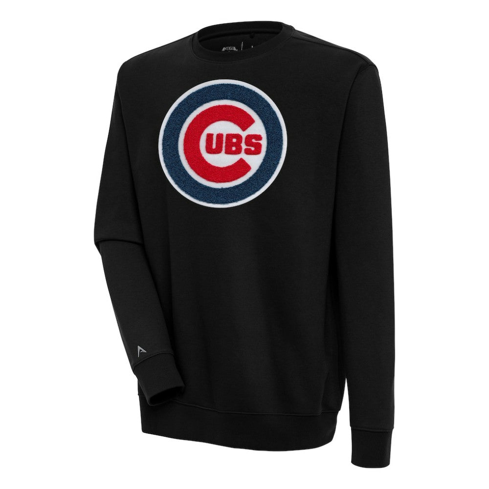Chicago Cubs Antigua Victory Crewneck Chenille Pullover Sweatshirt - Black Pullover