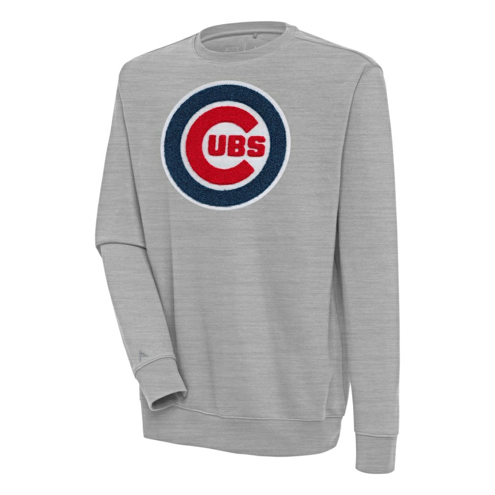 Chicago Cubs Antigua Victory Crewneck Chenille Pullover Sweatshirt - Heather Gray Pullover