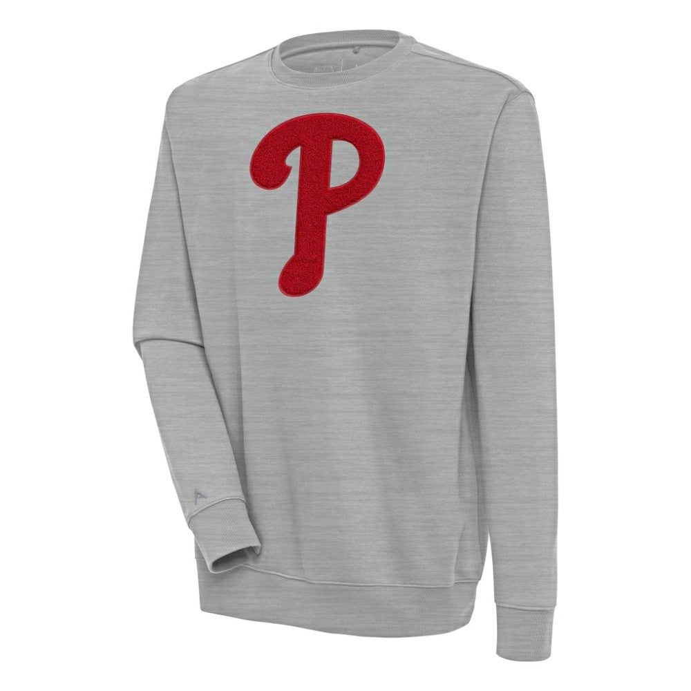 Philadelphia Phillies Antigua Victory Crewneck Chenille Pullover Sweatshirt - Heather Gray Pullover