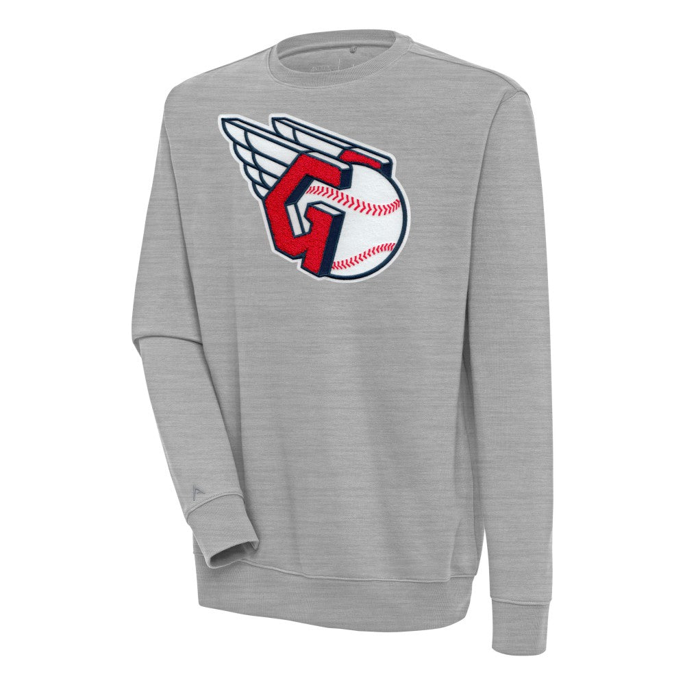 Cleveland Guardians Antigua Victory Crewneck Chenille Pullover Sweatshirt - Heather Gray Pullover