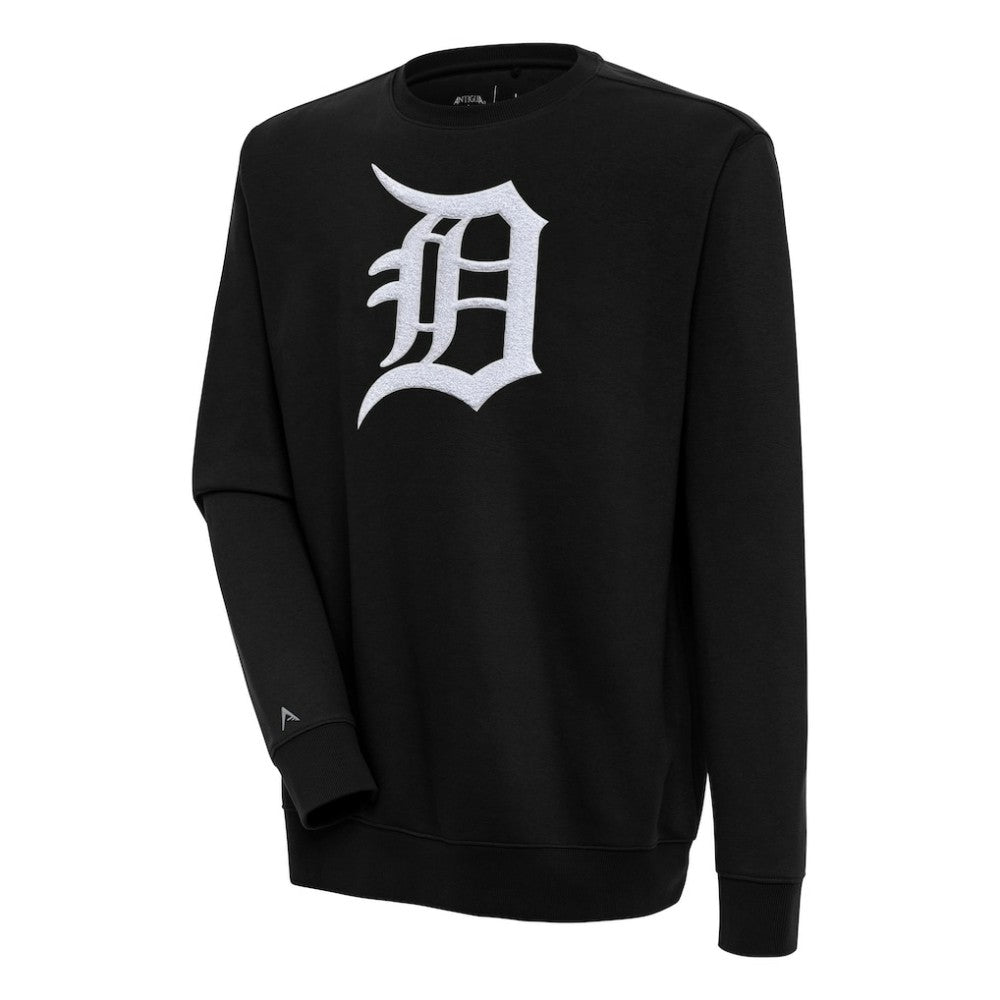 Detroit Tigers Antigua Victory Crewneck Chenille Pullover Sweatshirt - Black Pullover