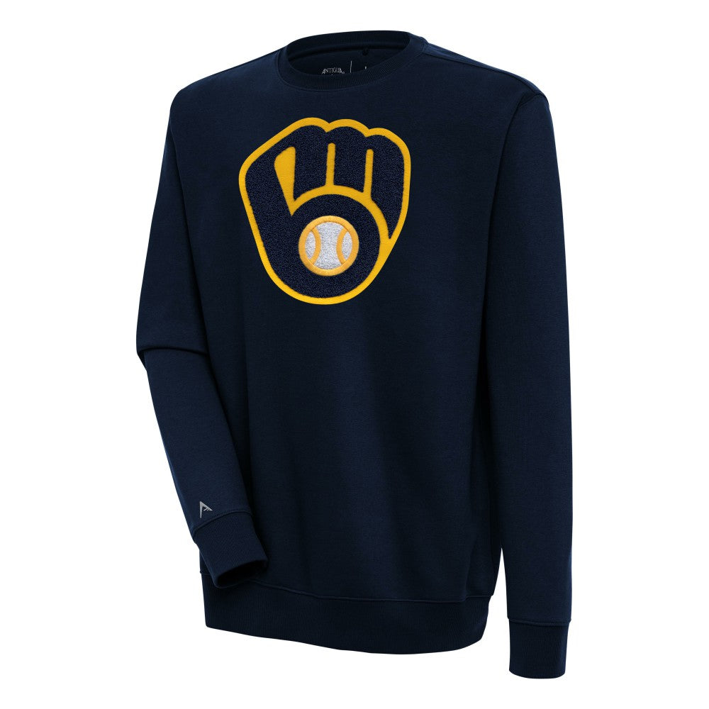 Milwaukee Brewers Antigua Victory Crewneck Chenille Pullover Sweatshirt - Navy Pullover