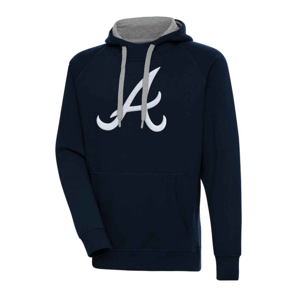 Atlanta Braves Antigua Victory Chenille Pullover Hoodie - Navy Hoodies