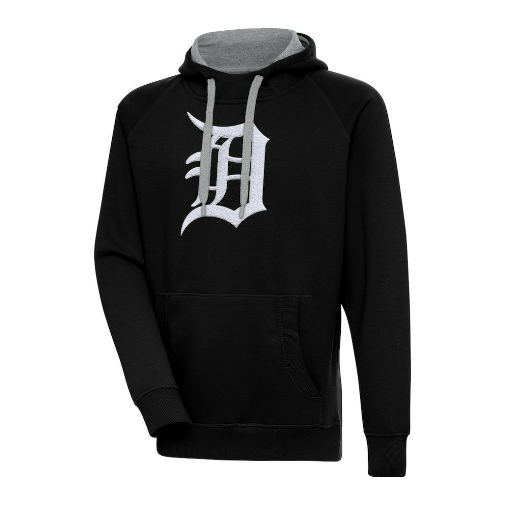 Detroit Tigers Antigua Victory Chenille Pullover Hoodie - Black Hoodies