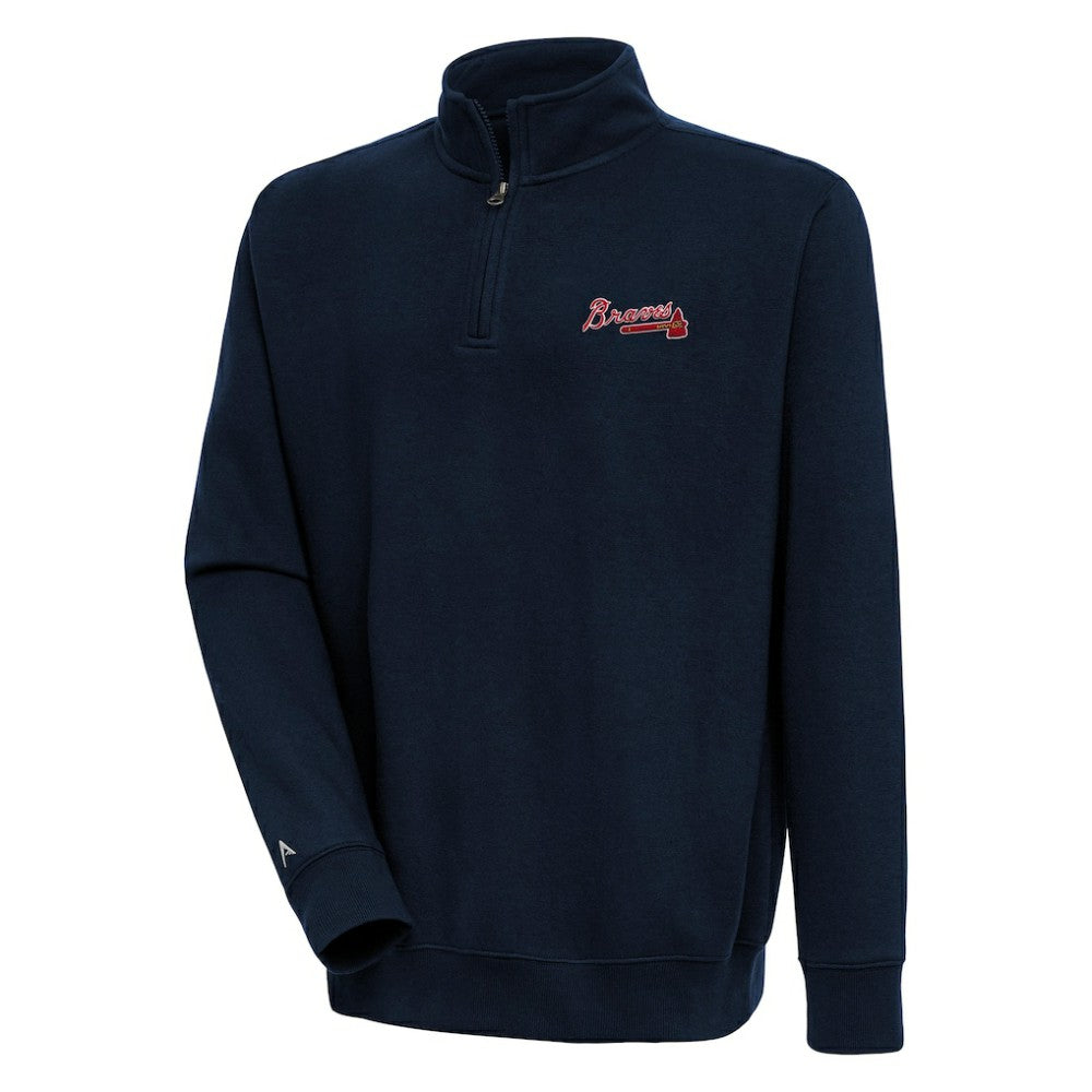 Atlanta Braves Antigua Victory Quarter-Zip Pullover Top - Navy Pullover