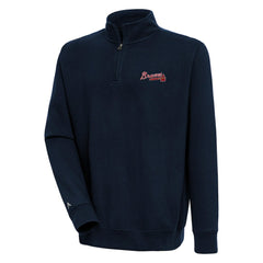 Atlanta Braves Antigua Victory Quarter-Zip Pullover Top - Navy Pullover