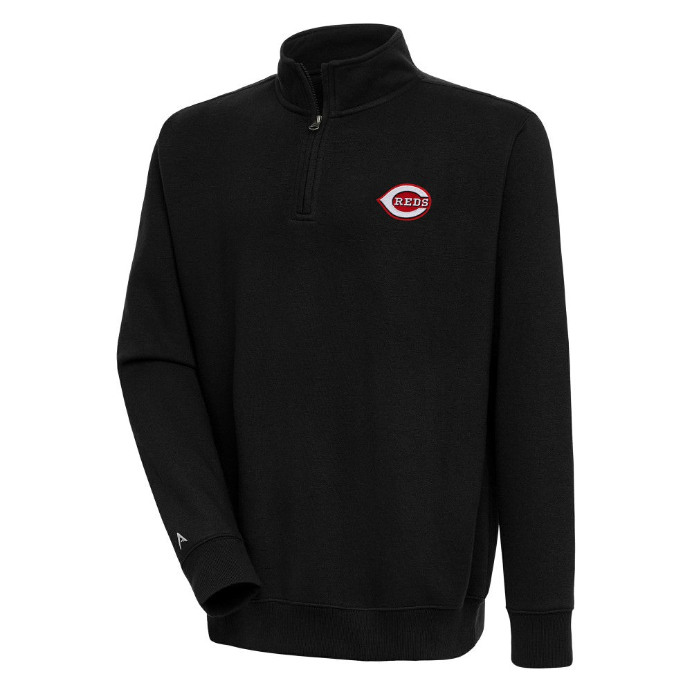Cincinnati Reds Antigua Victory Quarter-Zip Pullover Top - Black Pullover