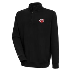 Cincinnati Reds Antigua Victory Quarter-Zip Pullover Top - Black Pullover