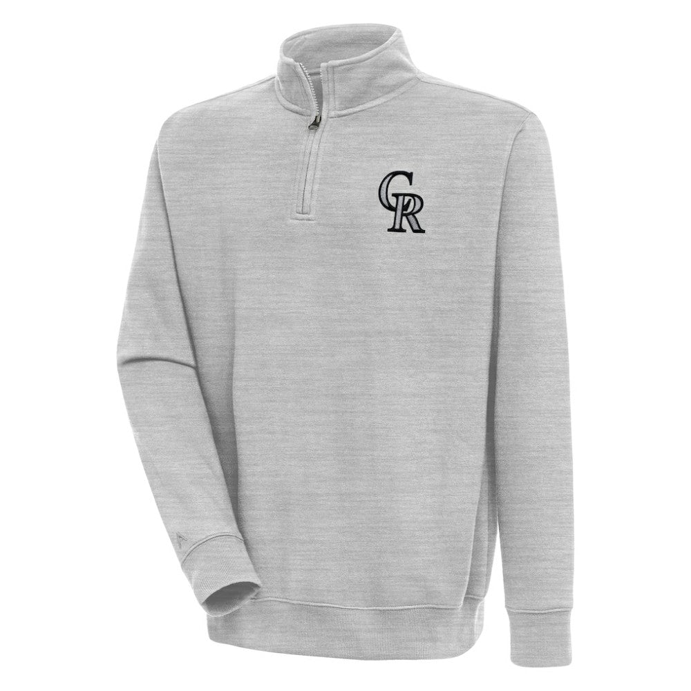 Colorado Rockies Antigua Victory Quarter-Zip Pullover Top - Heather Gray Pullover