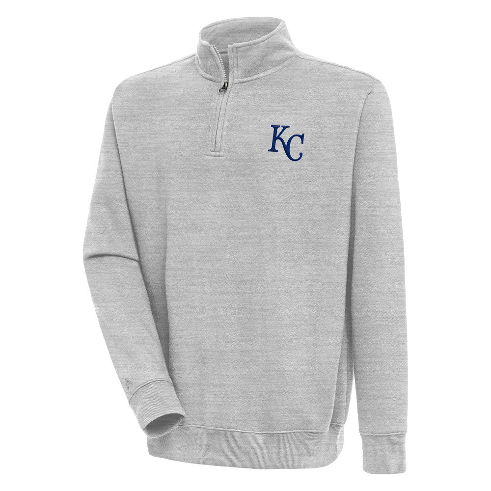 Kansas City Royals Antigua Victory Quarter-Zip Pullover Top - Heather Gray Pullover
