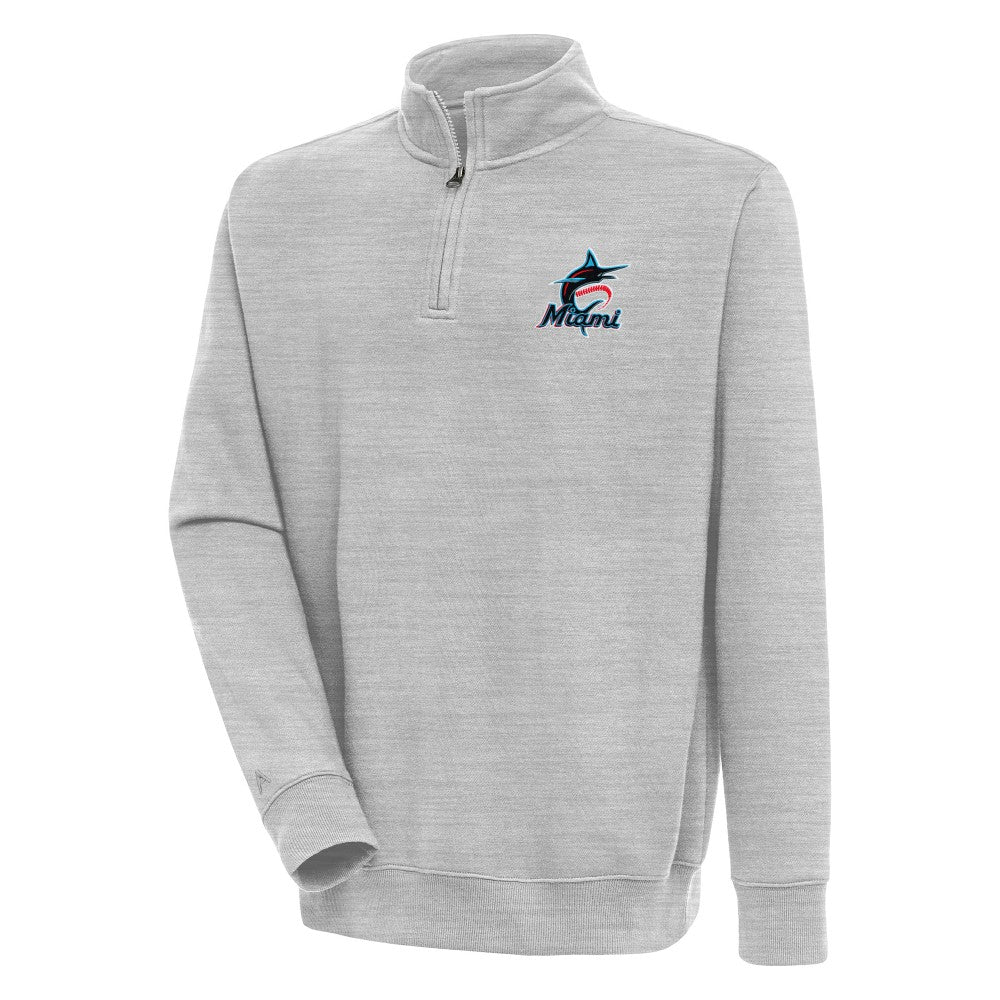 Miami Marlins Antigua Victory Quarter-Zip Pullover Top - Heather Gray Pullover