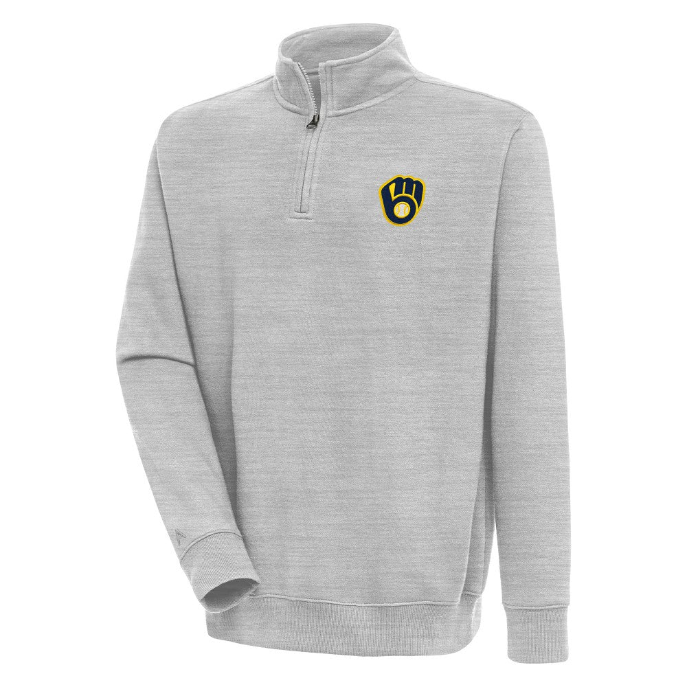 Milwaukee Brewers Antigua Victory Quarter-Zip Pullover Top - Heather Gray Pullover
