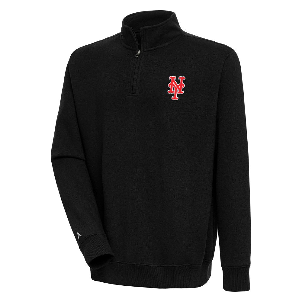 New York Mets Antigua Victory Quarter-Zip Pullover Top - Black Pullover