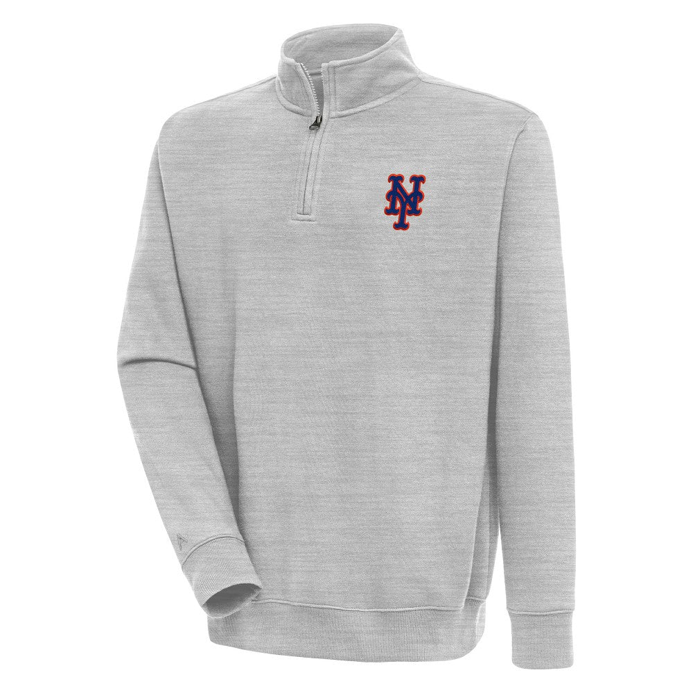 New York Mets Antigua Victory Quarter-Zip Pullover Top - Heather Gray Pullover