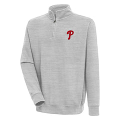 Philadelphia Phillies Antigua Victory Quarter-Zip Pullover Top - Heather Gray Pullover