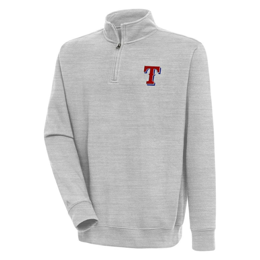 Texas Rangers Antigua Victory Quarter-Zip Pullover Top - Heather Gray Pullover