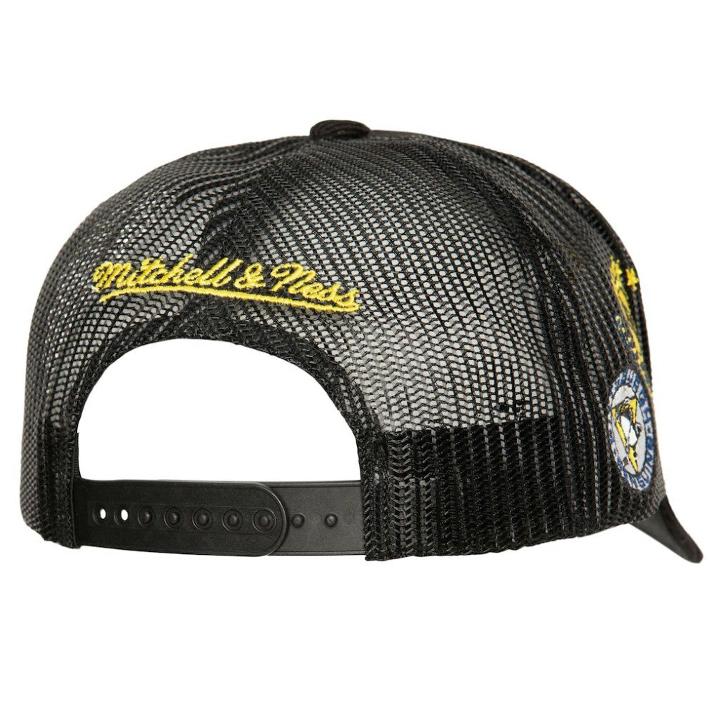 NHL Pittsburgh Penguins Mitchell & Ness Times Up Classic Script Cord Trucker Adjustable Hat - Black