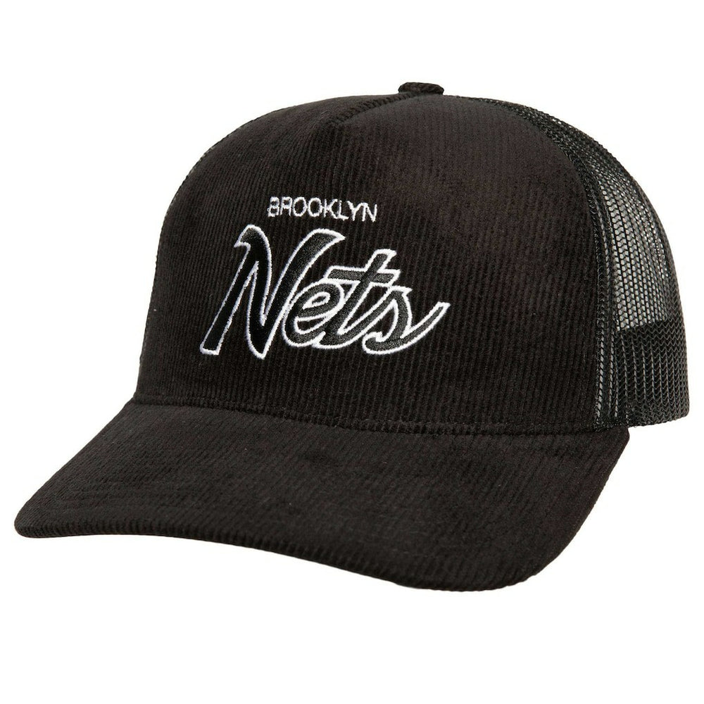 Brooklyn Nets Times Up Classic Script Cord Trucker Hat Black