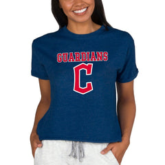 Cleveland Guardians Concepts Sport Women's Tri-Blend Mainstream Terry Short Sleeve Sweatshirt Top - Navy Sweatshirts