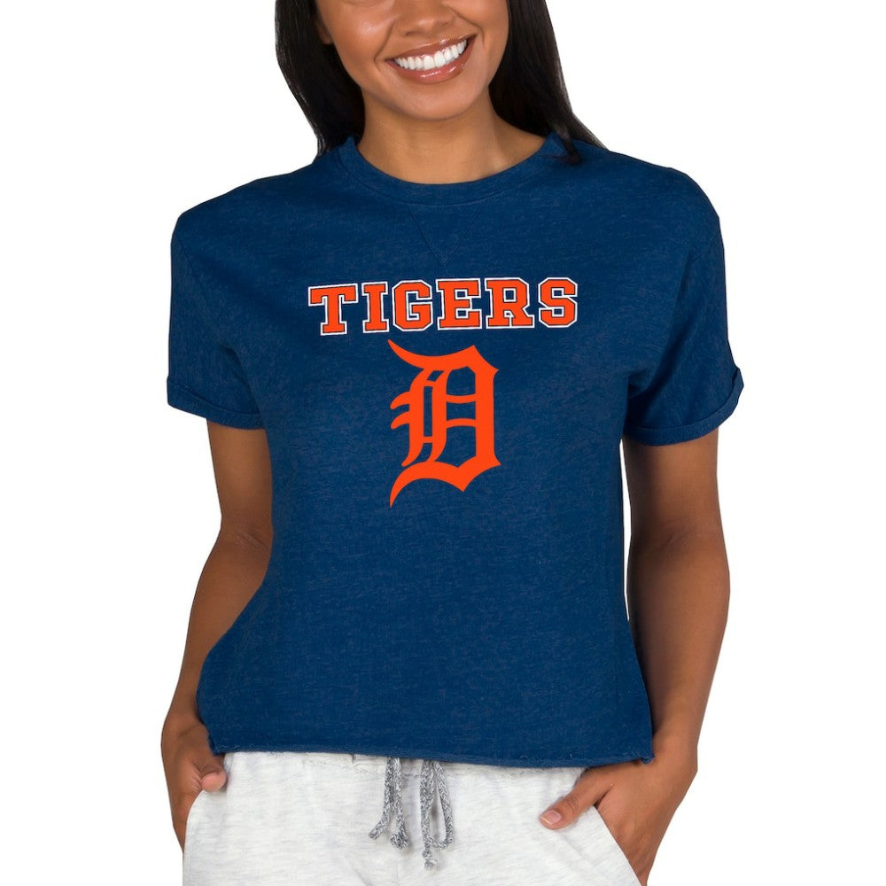 Detroit Tigers Concepts Sport Women's Tri-Blend Mainstream Terry Short Sleeve Sweatshirt Top - Navy Sweatshirts
