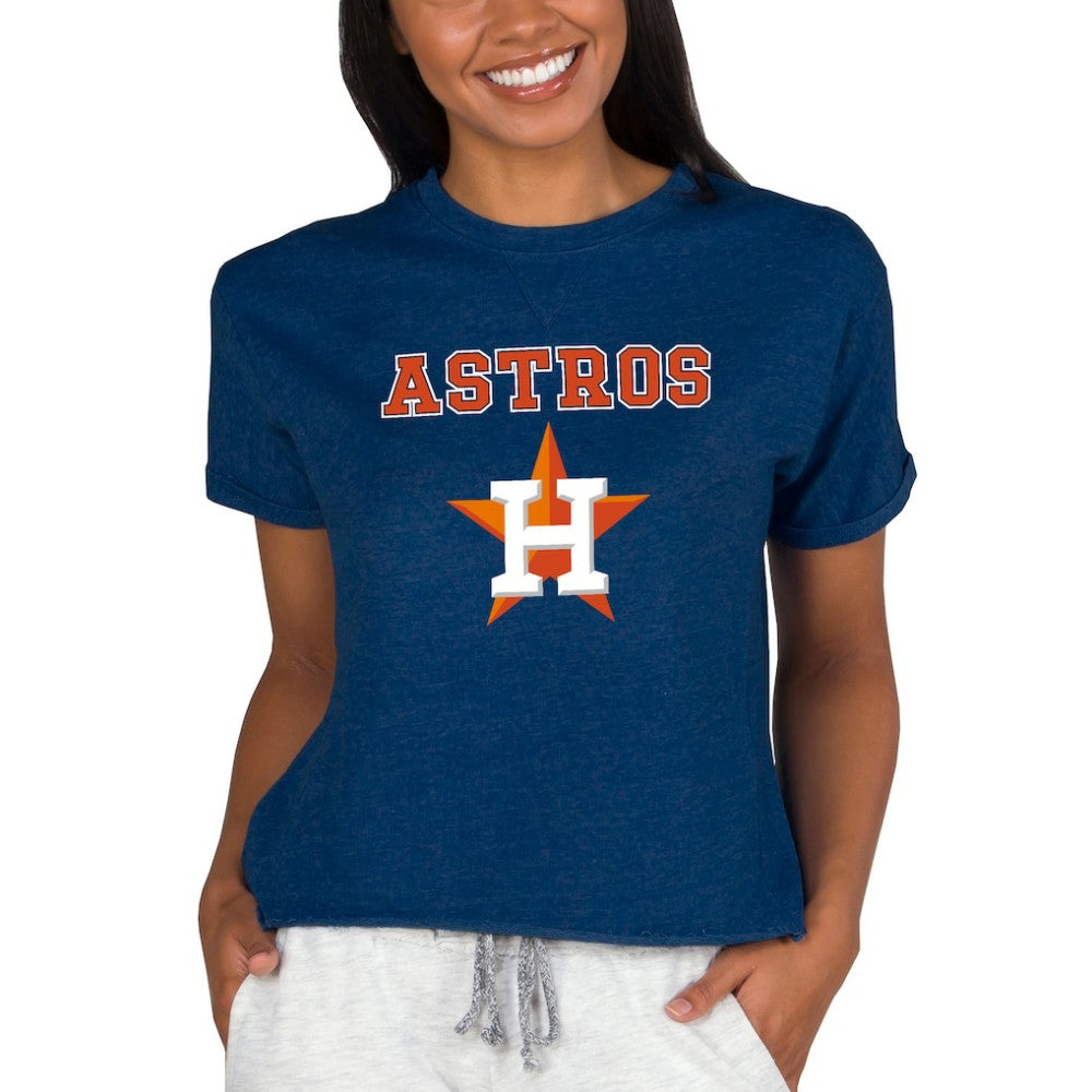 Houston Astros Concepts Sport Women's Tri-Blend Mainstream Terry Short Sleeve Sweatshirt Top - Navy Sweatshirts