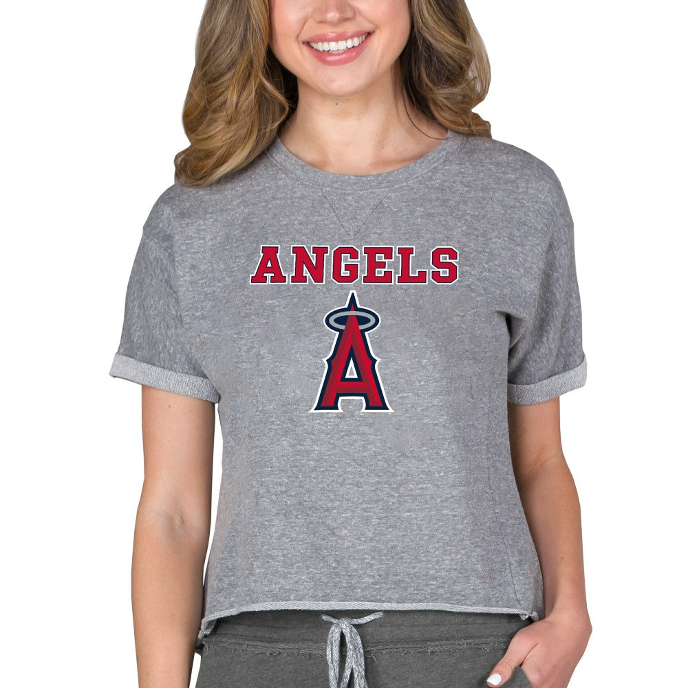 Los Angeles Angels Concepts Sport Women's Tri-Blend Mainstream Terry Short Sleeve Sweatshirt Top - Gray Sweatshirts