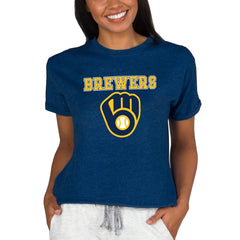 Milwaukee Brewers Concepts Sport Women's Tri-Blend Mainstream Terry Short Sleeve Sweatshirt Top - Navy Sweatshirts