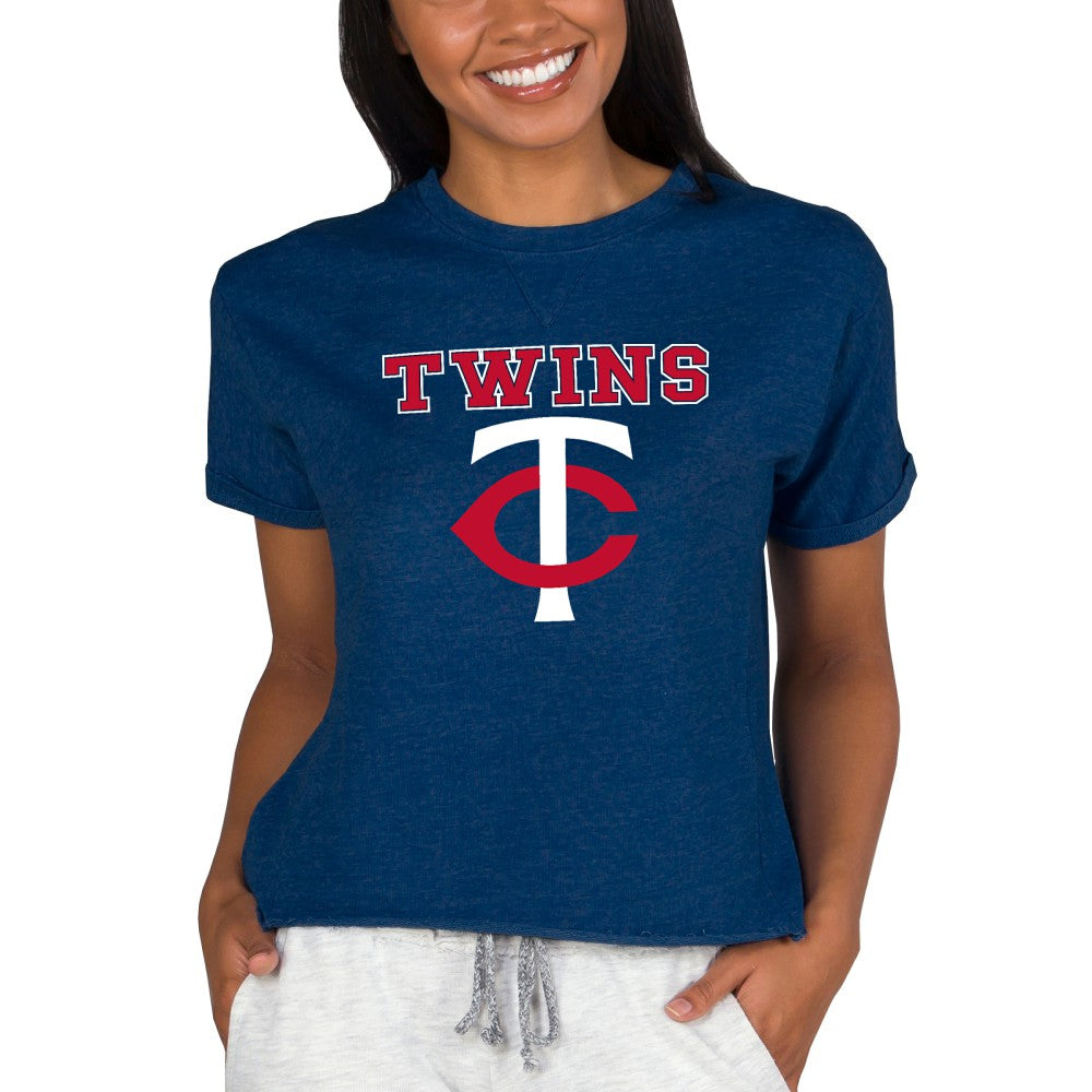 Minnesota Twins Concepts Sport Women's Tri-Blend Mainstream Terry Short Sleeve Sweatshirt Top - Navy Sweatshirts