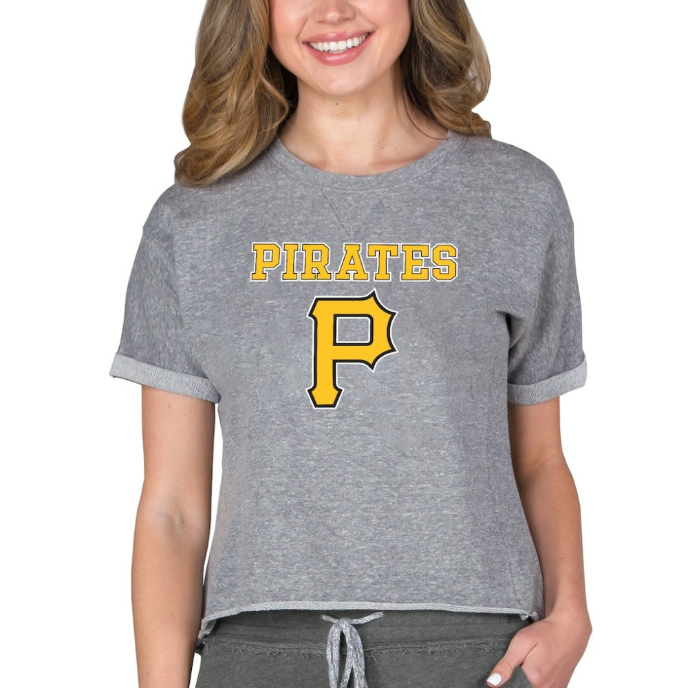 Pittsburgh Pirates Concepts Sport Women's Tri-Blend Mainstream Terry Short Sleeve Sweatshirt Top - Gray Sweatshirts