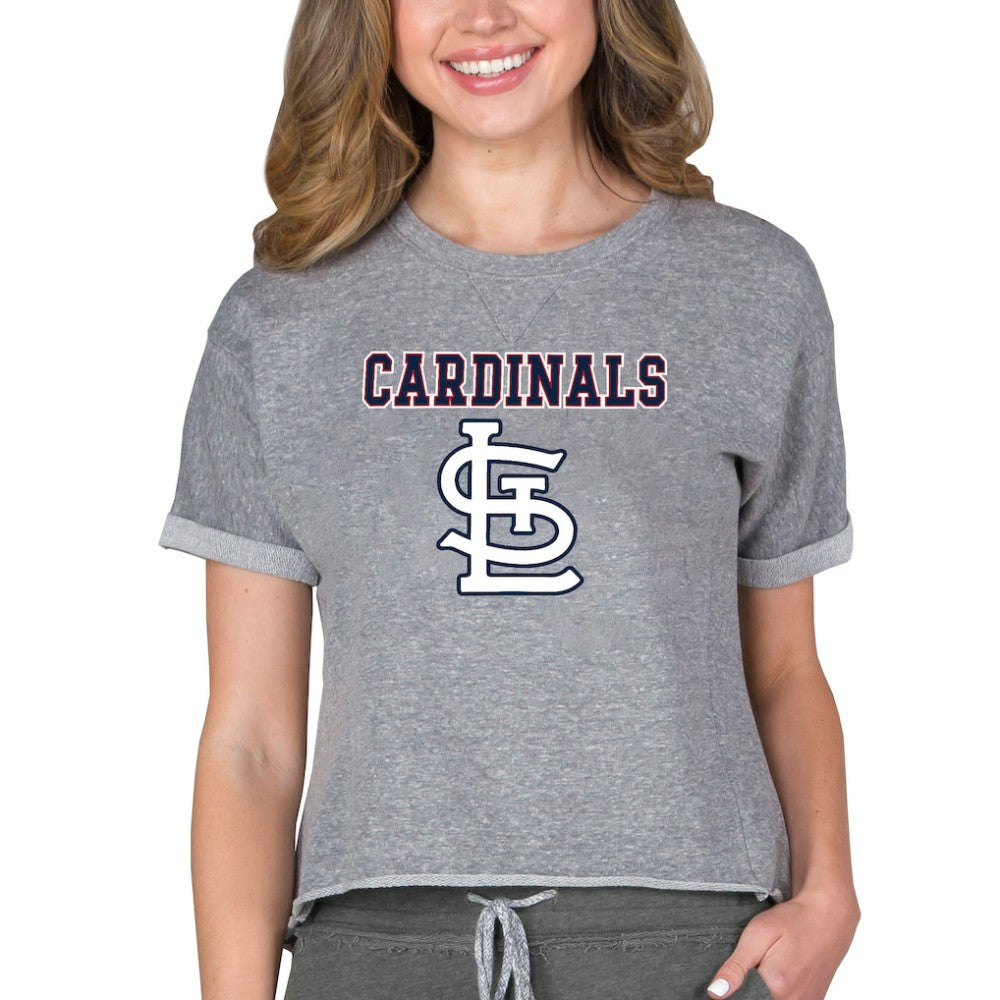 St. Louis Cardinals Concepts Sport Women's Tri-Blend Mainstream Terry Short Sleeve Sweatshirt Top - Gray Sweatshirts